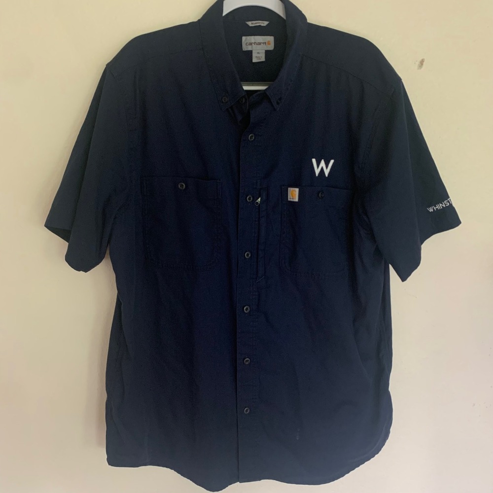 Carhartt XL Button-Down Shirt Navy Blue Good Whinstone US Workwear Relaxed Fit